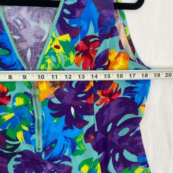 SunnyOcean Sleeveless Mini Dress Colourful Palm Leaf Pattern Size Large - Picture 7 of 10